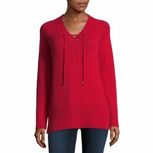 Liz Claiborne Women's Lace Up Sweater XXL 2X Cabaret Red, NWT, New With Tags